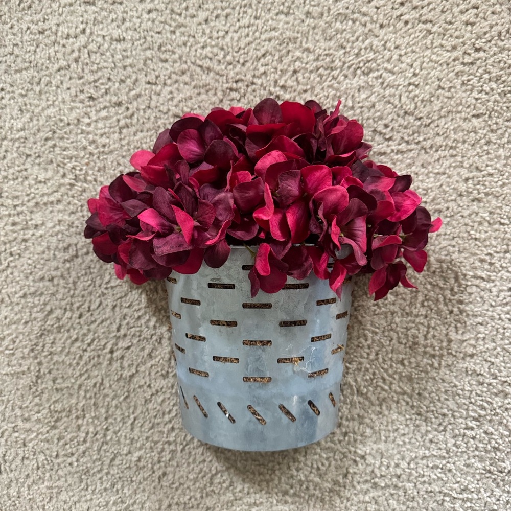 Elegant Burgundy Floral Arrangement in Silver hanging  Vase